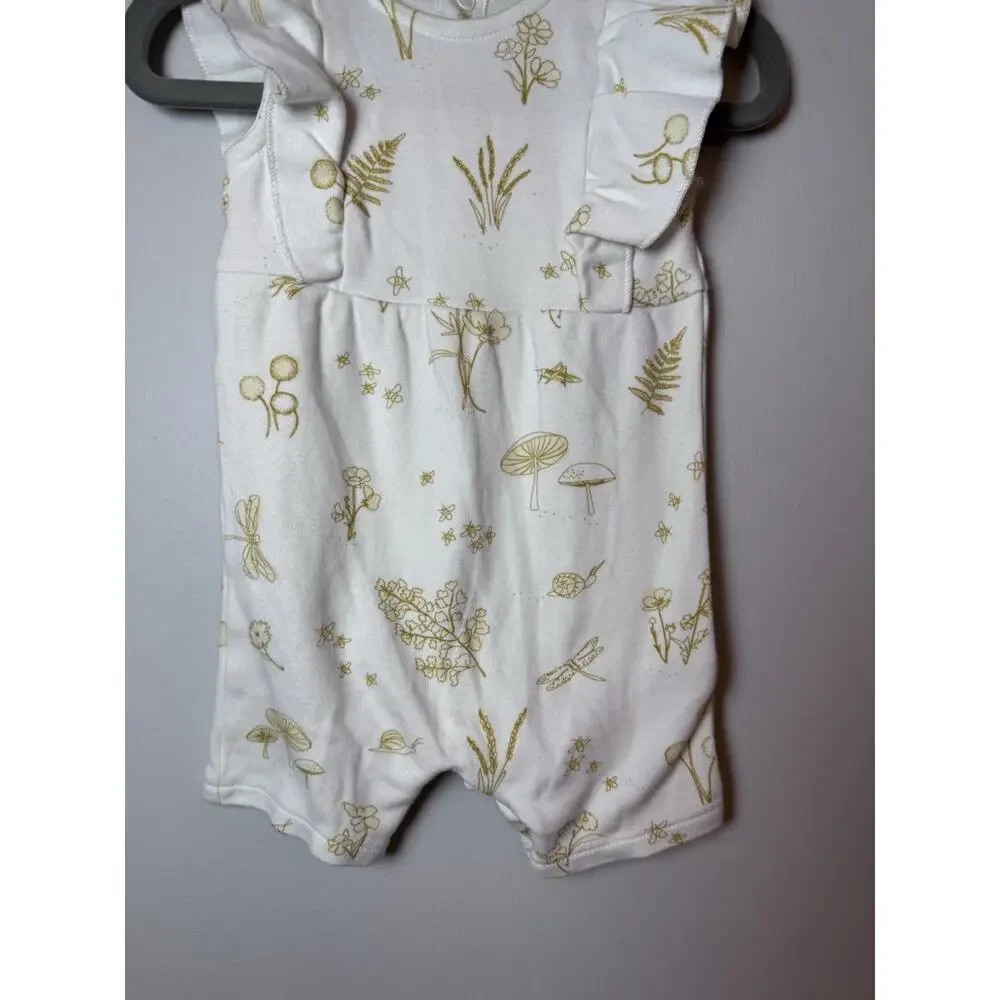 PEHR Botanica Sleeveless Romper, Marigold Baby Girl 0-3 Months Organic Cotton